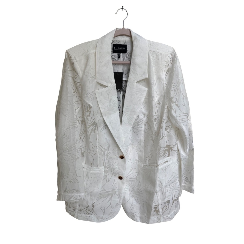 Eloquii White Floral Burnout Sheer Blazer‎ Womens Plus Size 14/16 32-0074-8 NEW